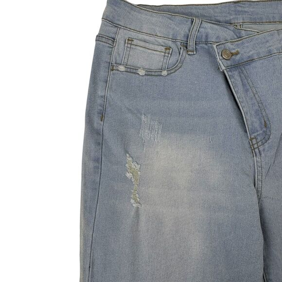 NWT Mekool Fashion Jeans Wide Leg Frayed Cuff Distressed Washed Denim 36 waist - Picture 5 of 16